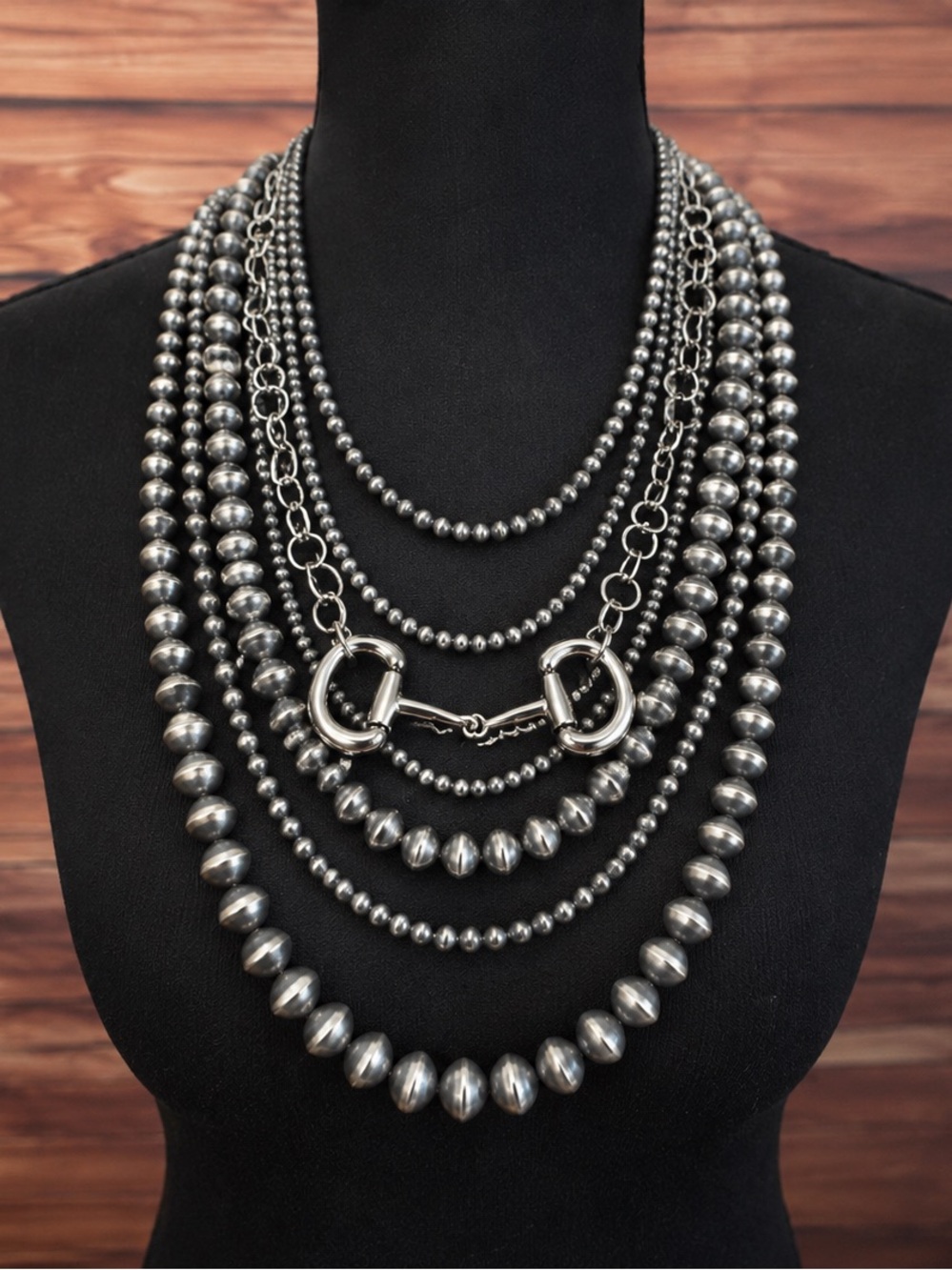 Tipi Western 6 Layered Navajo Pearl Style Snaffle Bit Necklace NWT